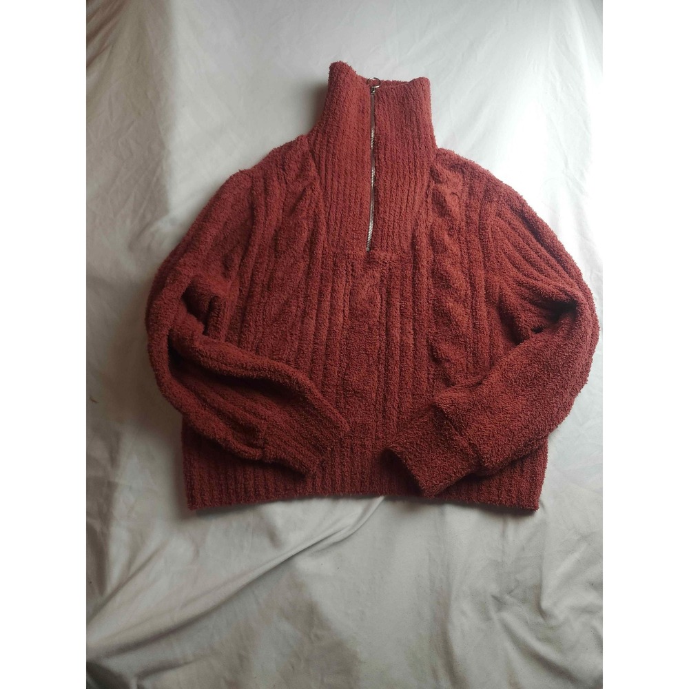 Jessica Simpson Rust Red Popcorn Cable Knit Quarter Zip Sweater Womens Medium